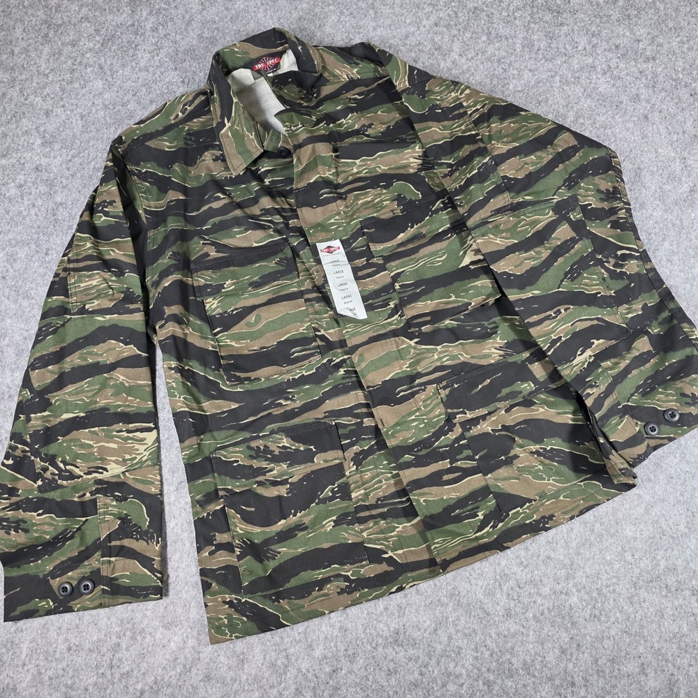 TRU-SPEC Tiger Stripe Camo BDU Shirt Jacket Men Large Regular Green Tactical NEW